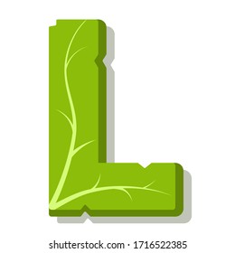Letter L, green leaves summer vector alphabet. The simple logo of letter L green color. Isolated illustration on white background.