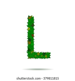 Letter L, green leaves vector alphabet.