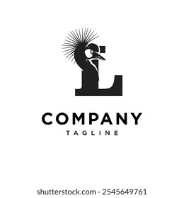 Letter L Grey Crowned Crane Logo Icon Vector