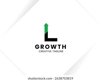 Letter L growth logo design with arrow up symbol and icon. Invest and financial logo