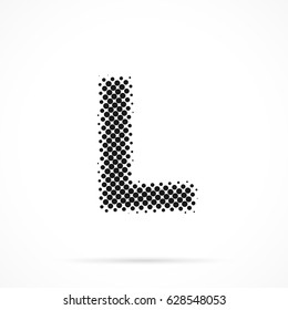 Letter L in halftone. Dotted illustration isolated on a white background.
Vector illustration.