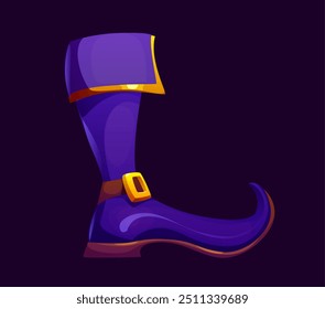 Letter L Halloween font, cartoon evil type, funny scary typeface, spooky alphabet uppercase letter purple witch boot with a pointed toe and gold buckle. Isolated holiday vector latin abc typography