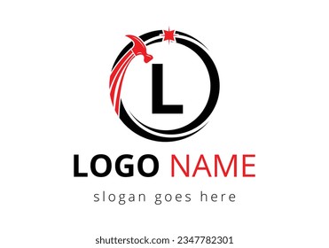 Letter L Hammer Logo Concept For Construction, Woodworking Company Repair Symbol Vector Template.  Modern vector logo for construction business, and company identity