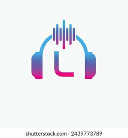 Letter L Headphone Logo Design Vector Icon Graphic Illustration Music Disco DJ Wave sound