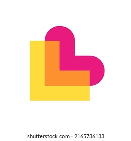 Letter L heart love overlapping color logo design