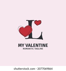 letter L with heart shape cute doodle style for a lover identity, valentine gift brand, and girl toy shop