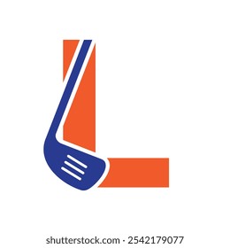 Letra L Hockey Logo. Concepto de logotipo de hockey sobre césped con símbolo de palo de hockey