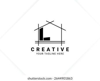 Letter L with house logo design for architect, construction and real estate