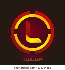 Letter L icon and logo for business name. elegant typographic. twisted, with red and yellow rings