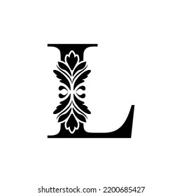 letra L negro inicial. letras de flores. Alfabeto adorno de época. vector de logotipo 