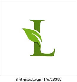 Letter L initial with green leaf logo vector design template