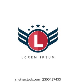 Letra L protector inicial con diseño de logotipo de alas
