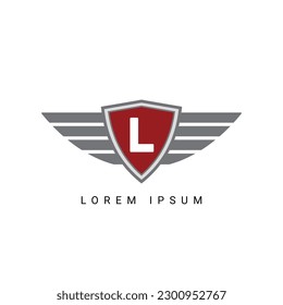 Letra L protector inicial con diseño de logotipo de alas