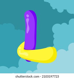 letras L iniciales Los globos morados y amarillos se entrelazan para formar letras flotando aislados en el fondo del cielo y las nubes, logo vectorial letra ilustración tipografía.