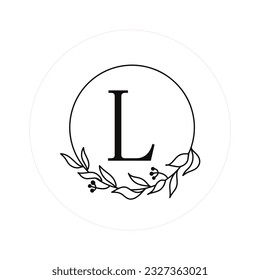 Letra "L" (iniciales) con marcos florales redondos, logotipo de monograma vectorial, archivo de corte