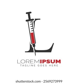 Letter L Injection Logo Design. Alphabet L Syringe icon illustration