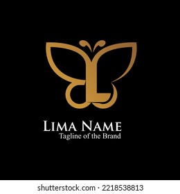 letra L en el logotipo de la mariposa. logotipo de lujo de texto inicial.  ilustración vectorial del logotipo de mariposa de esquema.