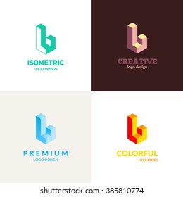 Letter "L" isometric logo set.