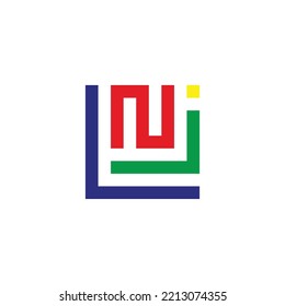 Letter L, j and N, square geometric symbol simple logo vector