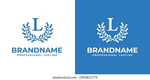 Letter L Laurel Fish Logo, suitable for business related to Fish and Laurel with L initial
