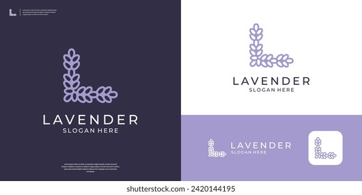 Diseño del logotipo de la letra L lavender. Vector de icono del logo de la flor de belleza