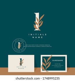letter L with leaf Beauty vector logo design of initial wedding, fashion, boutique, floral and botanical logotype with business card template