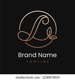 Letter L Leaf Elegant Luxury Logo Design in Circle