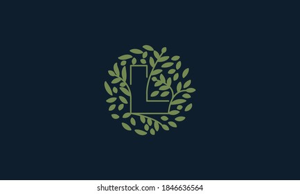 Letter L with leaf green garden nature ornament  logo vector icon  design 