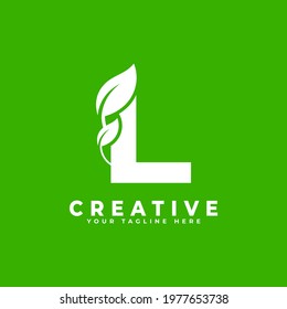 Letter L with Leaf Logo Design Element on Green Background. Usable for Business, Science, Healthcare, Medical and Nature Logos