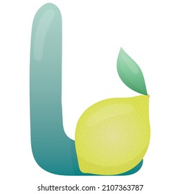 Letter L and lemon on a white background, training card. English vocabulary and alphabet, vector for children, learning aid in kindergarten and school