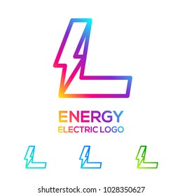 Letter L Line Monogram Colorful logotype with Thunder Electric logo, Energy, Power, Flash, Lighting Bolt concept for your Technology and Digital Corporate identity