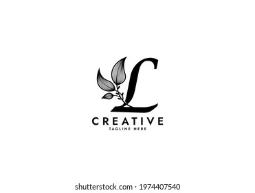 Letter L Linked Leaf Logo, Black color, unique design