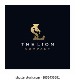 Letter L Lion Head , Elegant Luxury Initial Logo Design Vector