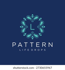 Letra L, gotas líquidas, patrón decorativo, símbolo del logotipo, icono del Vector