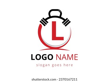 Letter L Logo With barbell. Fitness Gym logo. Lifting vector logo design. Vector logo for bodybuilding