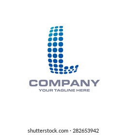 Letter L logo , Blue Bold sphare logo on white background . Place for Company name and tag line . Business logo - vector illustration