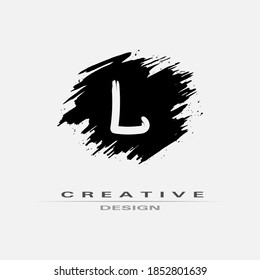 Letter L Logo With Brush Stroke and Splatter Elements. Handwritten Brush Stroke letter L logo design. Creative template suitable for company, logotype, emblem, monogram, jewelry, cosmetic, brand name.