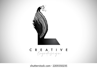 Letter L Logo Brush Stroke with Artistic Watercolor Paint Brush Icon Vector Design. Modern Elegant Minimalist Stroke Letter L Shape Symbol with Paint Style Swoosh. 