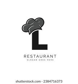 Letter L logo with chef's hat for a restaurant. Alphabet L Concept Design Food Business Logotype vector illustration