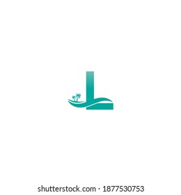Letter L logo  coconut tree and water wave icon design vector