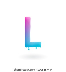 Logotipo de la letra L. Personaje de pintura de color con gotas. Símbolo de líquido goteando. Vector de concepto de arte aislado.