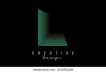 Letter L logo with colorful gradient lines. Vector illustration with geometric typography. Creative icon with letters.