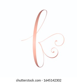 Letter l logo with decorative swirl heart.Ornamental calligraphic lettering sign.Lowercase alphabet initial icon isolated on light background.Elegant style rose gold character shape.