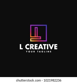 Letter L logo design coloful smooth gradient color enclosed in a square. Creative Overlapping logo template, emblem for Business Card