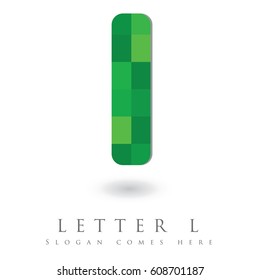 Letter L Logo Design Concept in Green Mosaic Pattern Fill