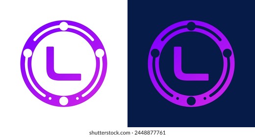 letter L logo design with dotted gradient digital circles, for digital, technology, data