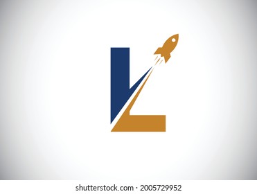 Alfabeto inicial de letra monograma L con diseño de logotipo Rocket. Icono de cohete. emblema de letra. Logotipo vectorial moderno para identidad empresarial y de empresa.