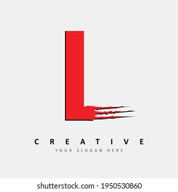 Letter L Logo Design With Red Claw Scratch Vector Illustration