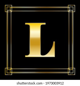 Letter L Logo Design With Square Ornament, luxury golden design, vector illustration