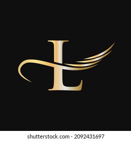 Letter L Logo Design Template. L Letter Logotype Business And Company Identity Vector With Golden, Fashion, Wing Concept